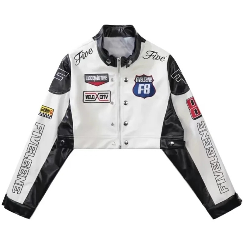American Leather Jacket Men Coats Vintage Hip-Hop Streetwear Harajuku Y2k Gothic Women Racing Jacket Bomber Short Coats 240703