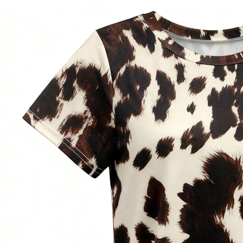 Women's Vintage Animal Print Crew Neck T - Shirt, Milk Silk Casual Versatile Short Sleeve Top for Outdoor & Vacation-CF52861