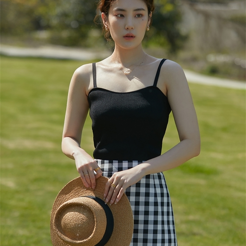 Camisoles Tanks DUSHU Knitted Tank Top for Women's Summer Solid Color Simple Bottom Sleeves with Fully Matched Women's Top 230410