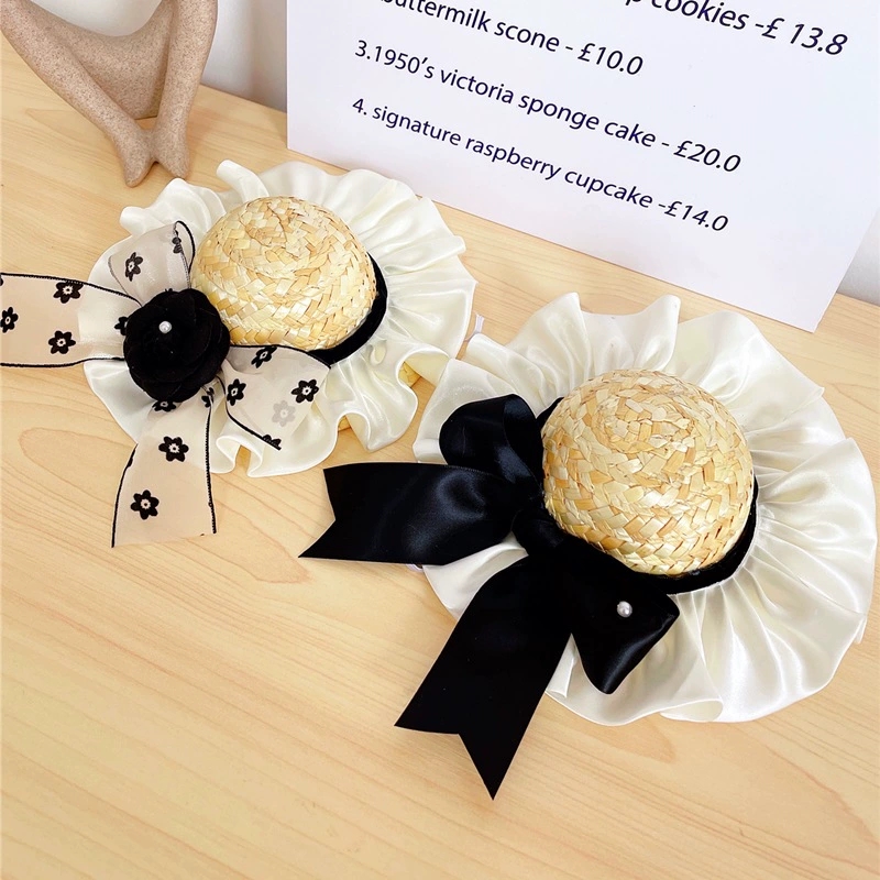 Designer Pets Elegant Straw Hat Cat Ribbon Bowknot Beach Hat Cat Neckerchiefs for Daily Collocation