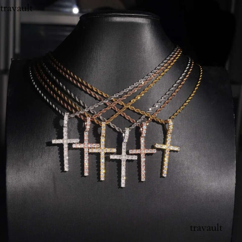RTS Fine Hip Hop Iced Out 3MM Round Cut Sier VVS Moissanite Jewelry Cross Pendant