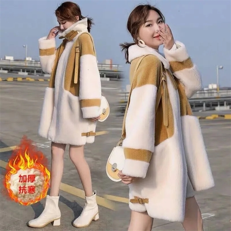 Women's Wool Blends Pregnant Women Winter Lamb Fleece Coat Mid length Coat Autumn/Winter Lamb Fleece Fashion Plus Fleece Thickened Windbreaker 23