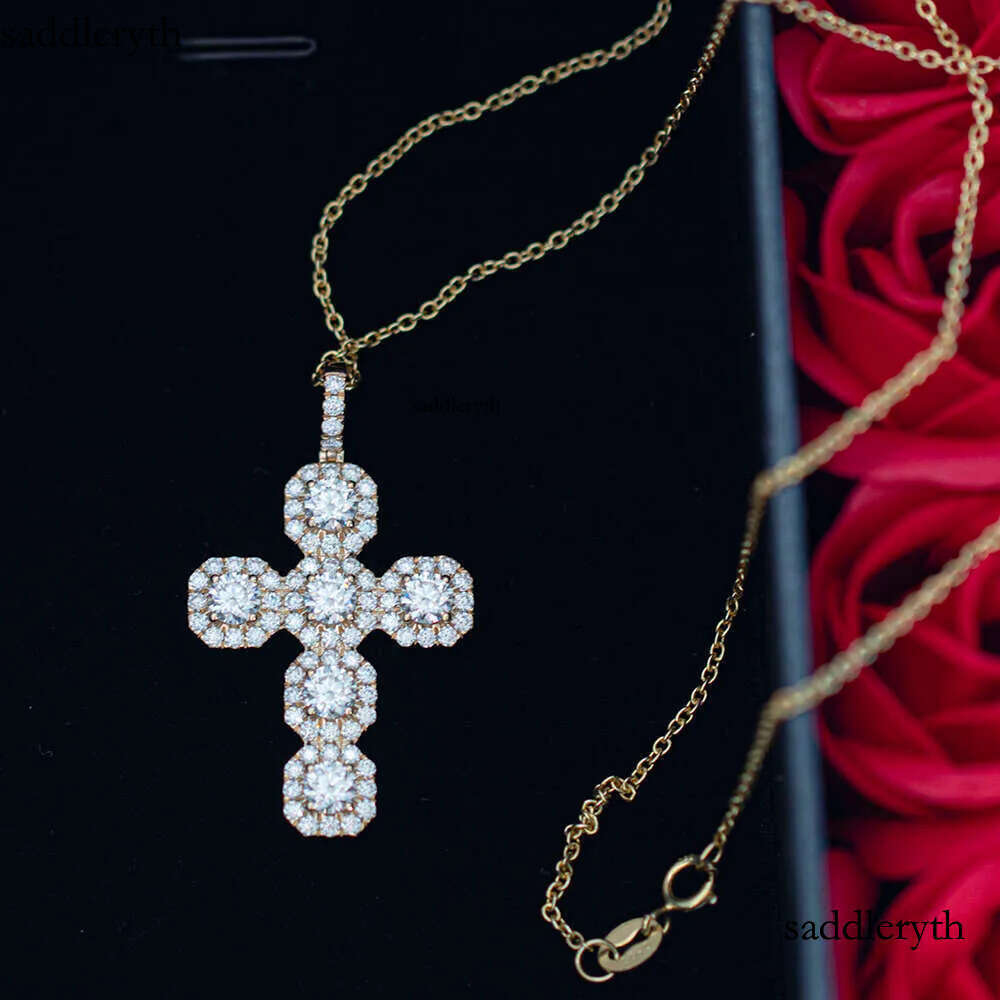 New Design 4mm 5mm 6mm Moissanite Dia Halo Hip Hop Cuban Cross Pendant for Tennis Chain Jewelry 1f