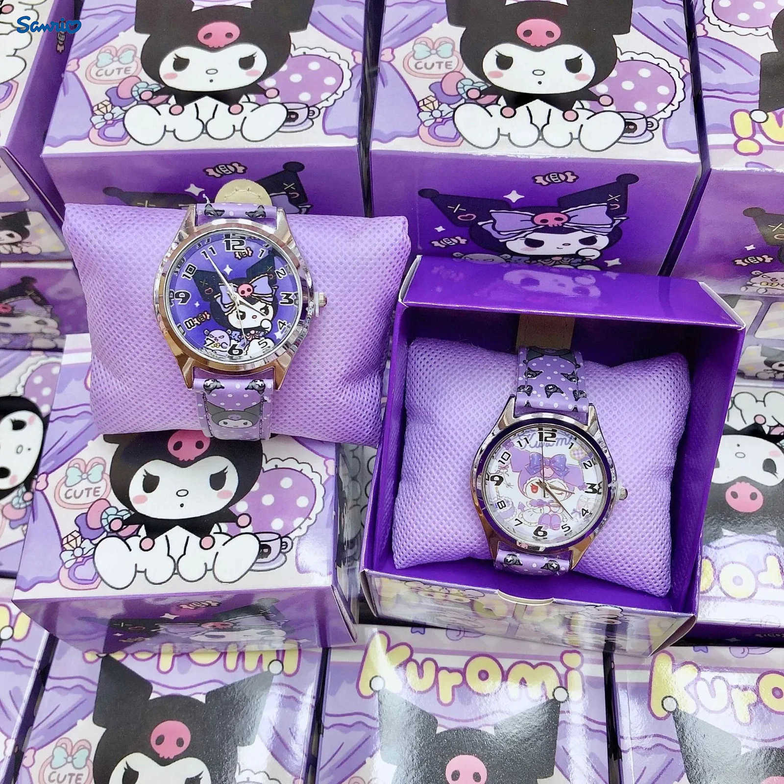 Sanrio Anime Cartoon Childrens Watch Hello Kitty Cinnamoroll Kawaii Girl Quartz Pointer Watch Gift Box Set Cute Girly Heart L250925