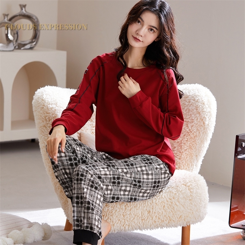 Women's Sleepwear Spring Autumn Women's Sleep Lounge Pajama Long Sleeved Woman Pajama Set Cartoon Pyjamas Cotton Sleepwear M L XL XXL 5XL Fa