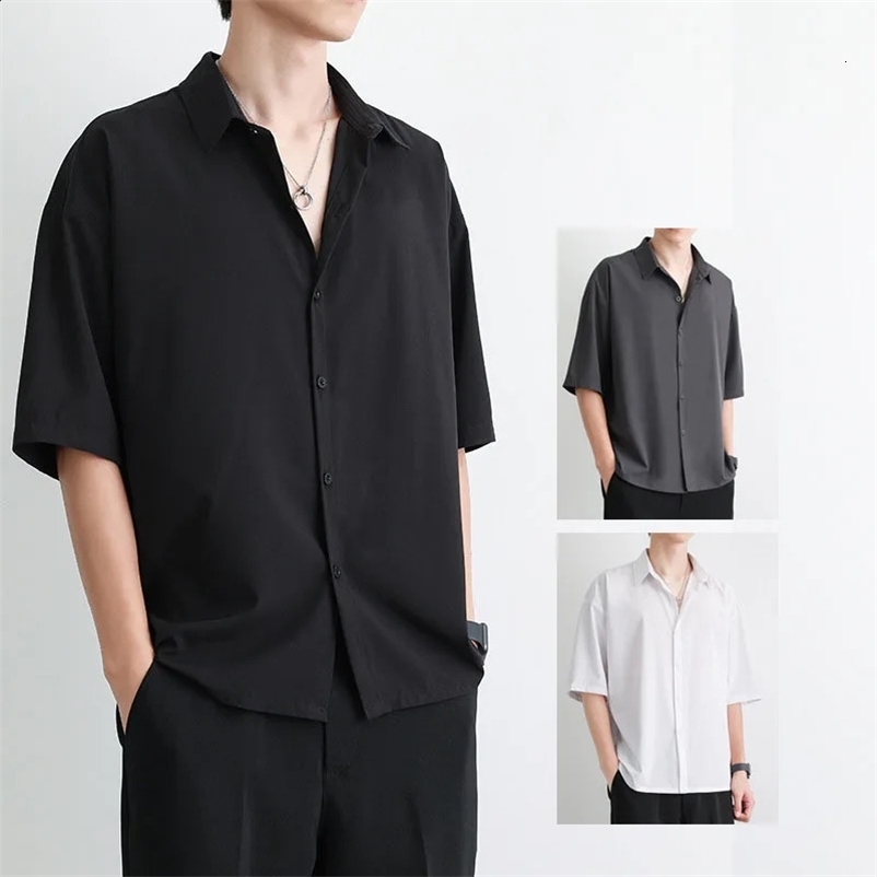 1 piece of summer thin mens short sleeved mens ice silk loose style mens shirt fashionable casual lapel button mens top S-3XL 250422