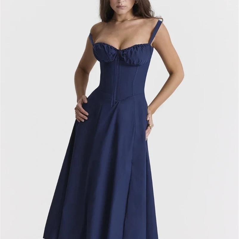 Solid Sexy Sleeveless Dresses Vintage A Line Beach Dress Women Spaghetti Straps Split Thigh Midi Dress Summer Outfits 240319