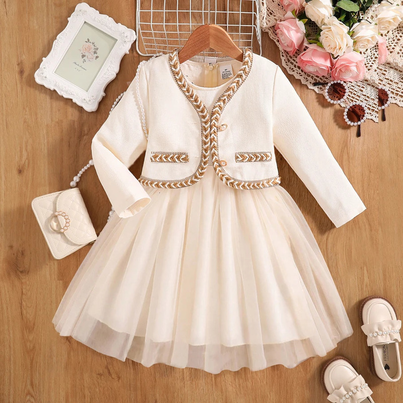 Girls autumn fashion cute dress fluffy princess dress - white 241219