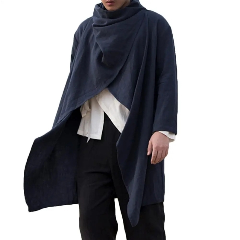 Fashion Men Spring Gothic Punk Long Sleeve Cloak Stage Costume Hiphop Cape Ruffle Shawl Midi Cardigan Coat Trench Jackets 240716