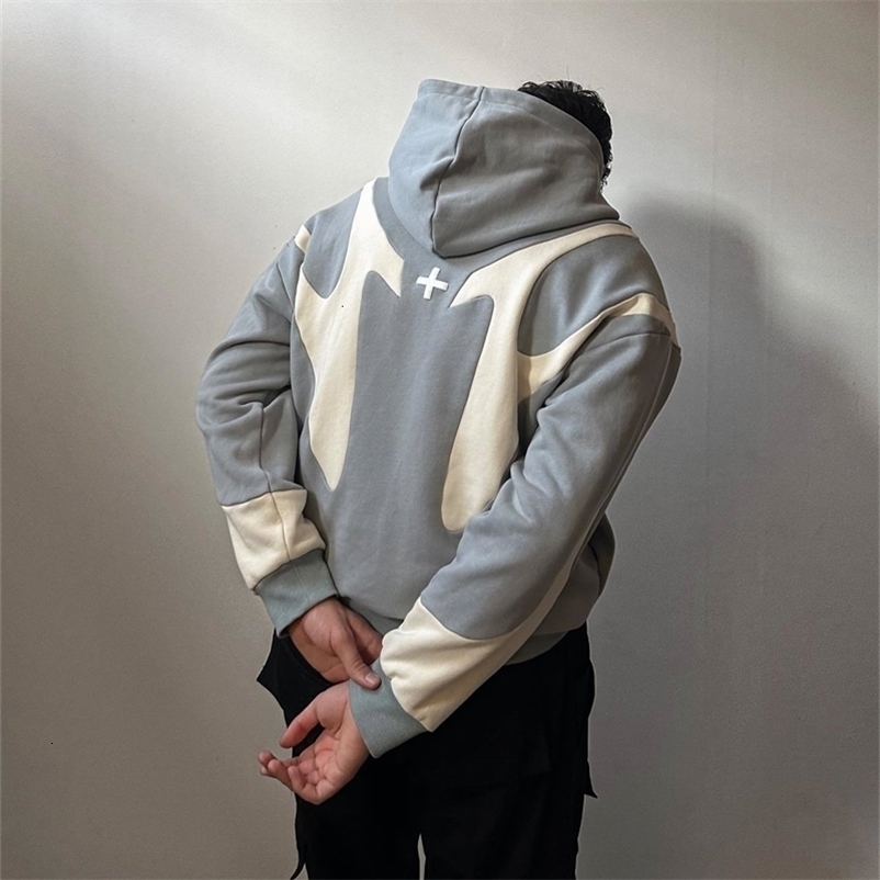 Y2K Zipper Hoodie Sweatshirt Mens Hip Hop Retro Patchwork Oversized Hoodie Harajuku Gothic Jacket Coats Clothes Streetwear 240106