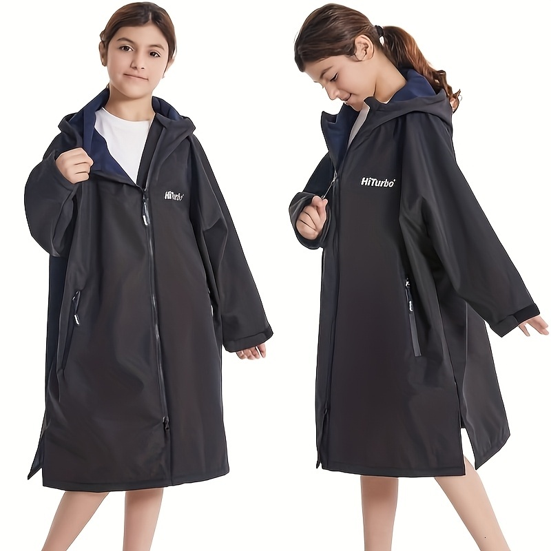 1 Piece HiTurbo Surfing Cloak Changing Robe, Long Sleeve Warm Fleece Lined with Hood, Swimming, Surfing, Diving, Camping, Hiking, Swimming Bathrobe, C