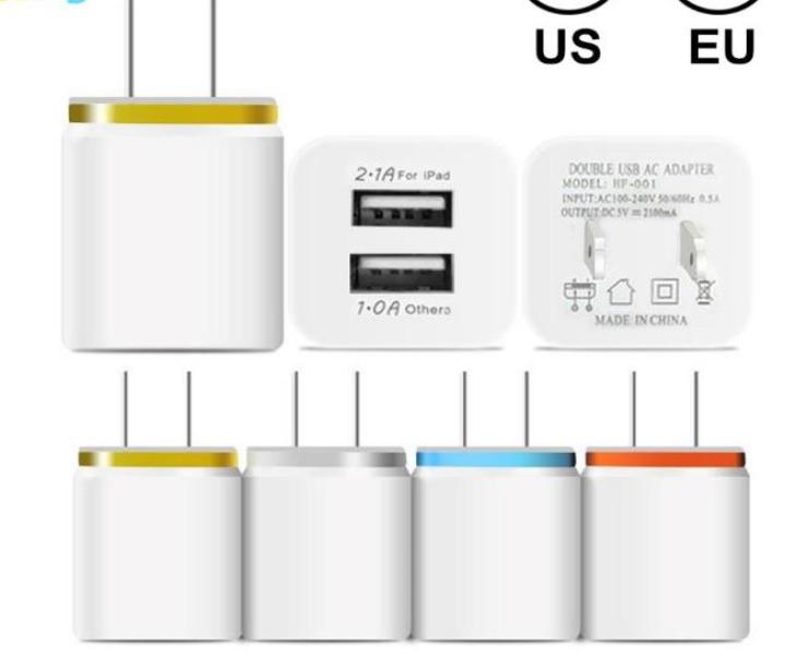 Metal Dual USB wall Charger Phone Charger US EU Plug 21A AC Power Adapter Wall Charger Plug 2 port for Ip 11 pro max Samsung Xiao4317527