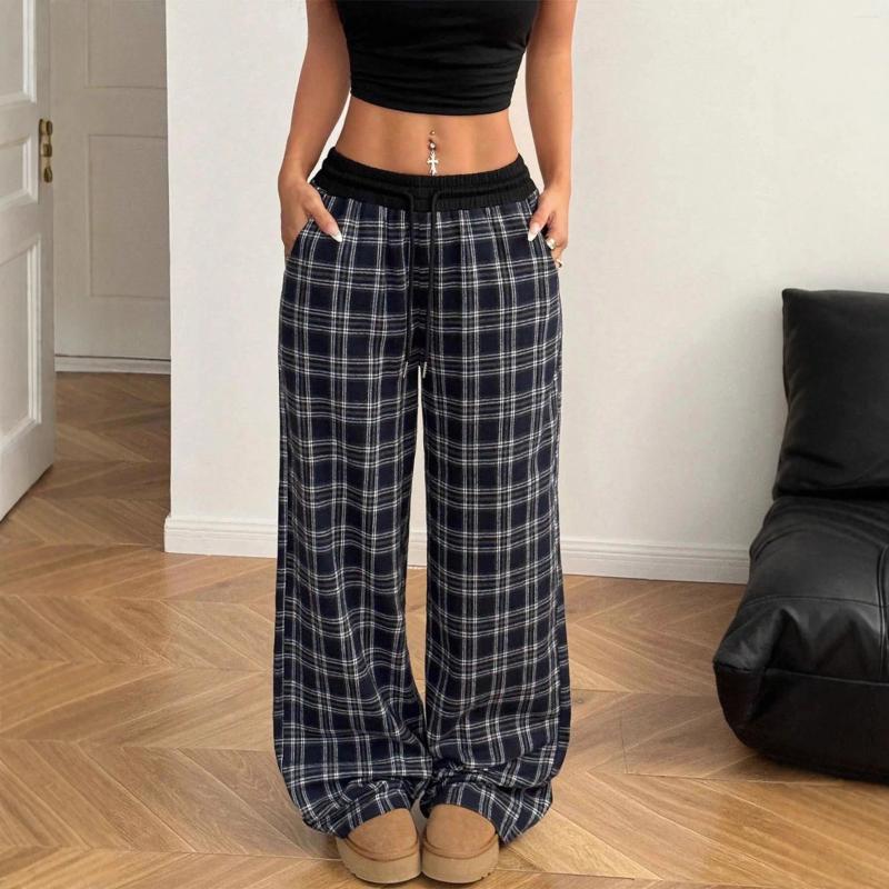 Women's Pants Casual Plaid Baggy For Woman 2025 Autumn Wide High Waist Trousers Female Clothing Z260312