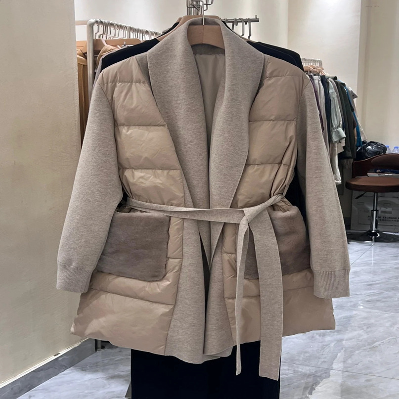 Womens down jacket cashmere knitted sleeves outerwear womens casual clothing warm winter fabric LP goose 240823