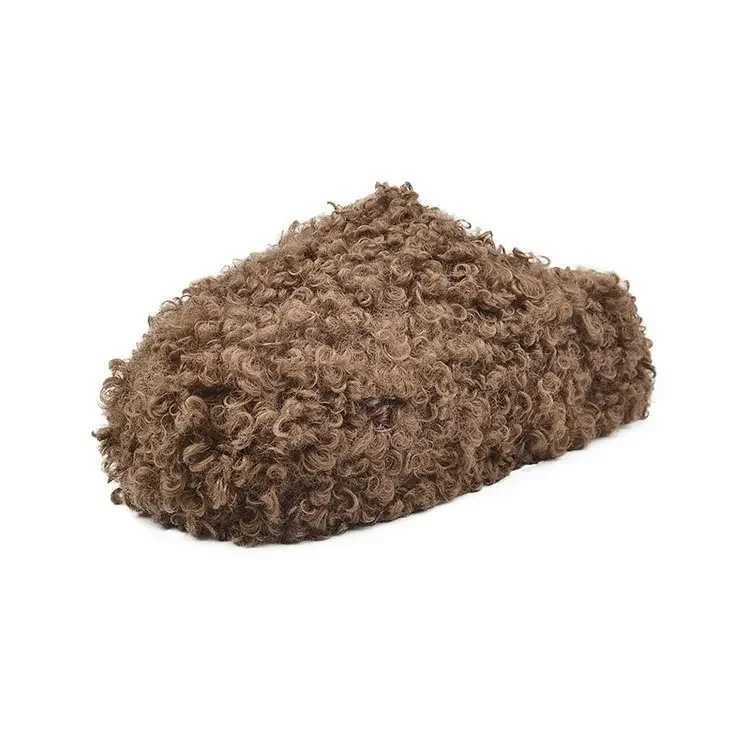 Thick Heel Luxury Lambwool Mules Winter Shoes Woman Flip Flops Flat Cover Toe Slides Ins Warm Curly Lamb Fur Slippers WomenXJ250925