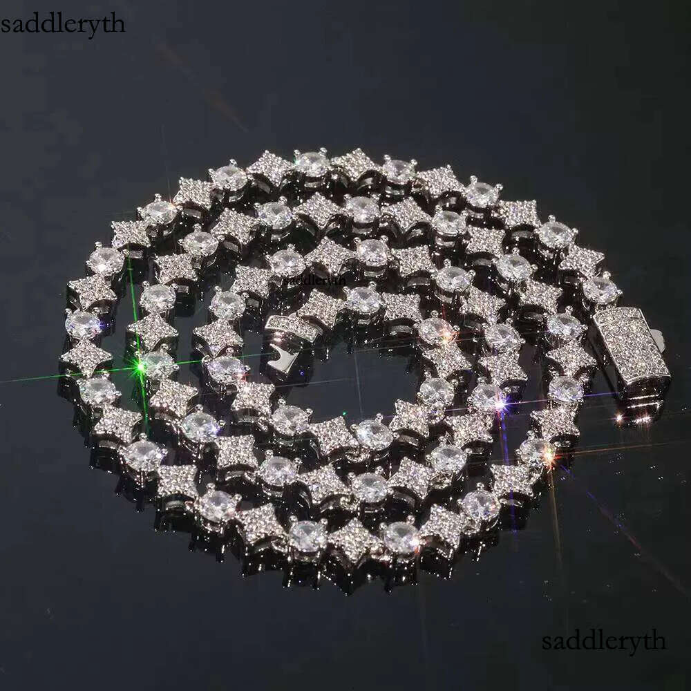 NUOYA Hiphop Custom Star Shape Round Cut Shiny VVS Moissanite 6mm Sterling Sier Tennis Chain Women's Fine Jewelry 68