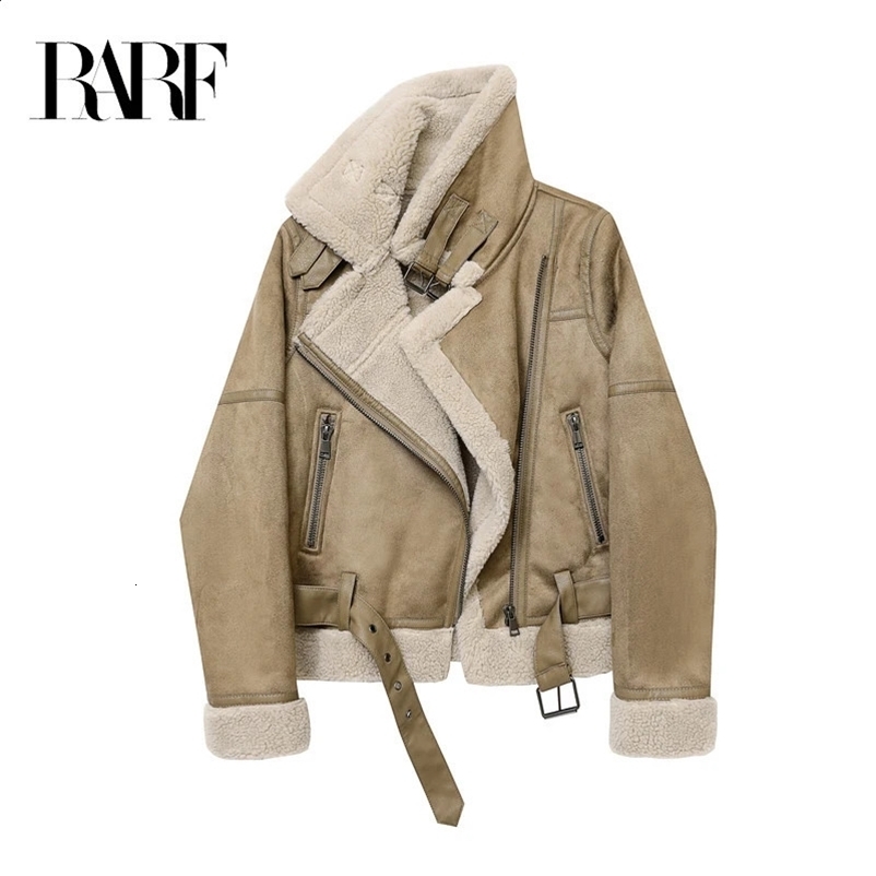 Winter Womens Warm Leather Suede Artificial Leather Sheep Leather Jacket Short Motorcycle Jacket Synthetic Sheepskin Jacket 241007