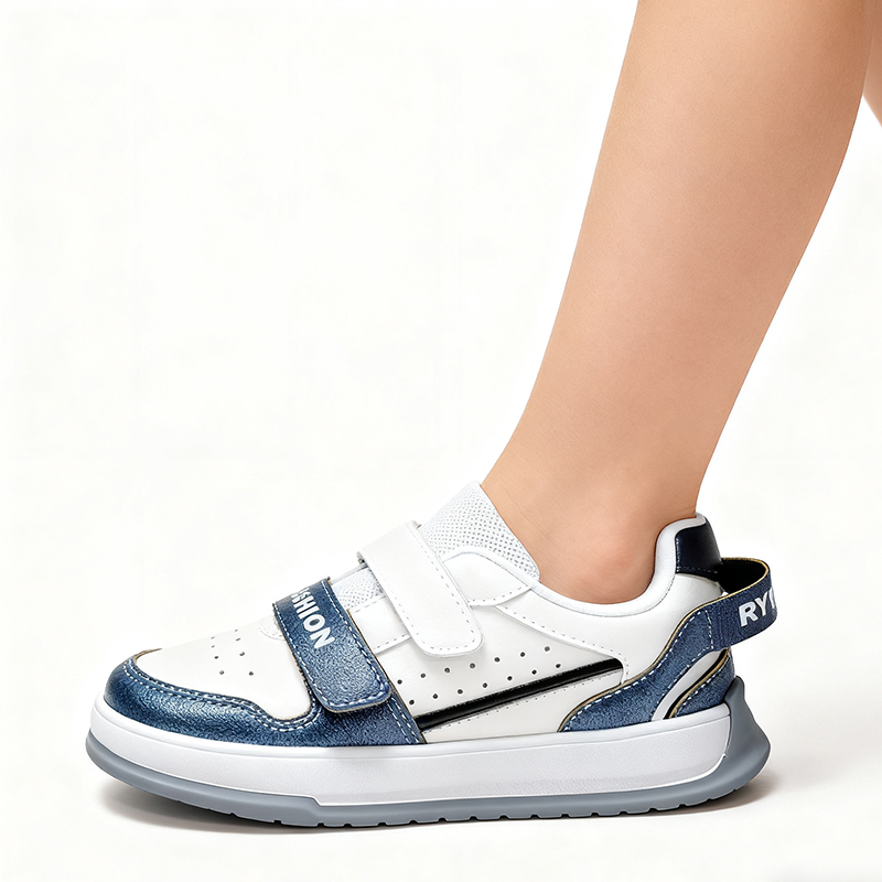 Casual Shoes Children's Stylish Low - Top Casual Shoes - White & Gold Colorblock Design, Easy - On Velcro Closure