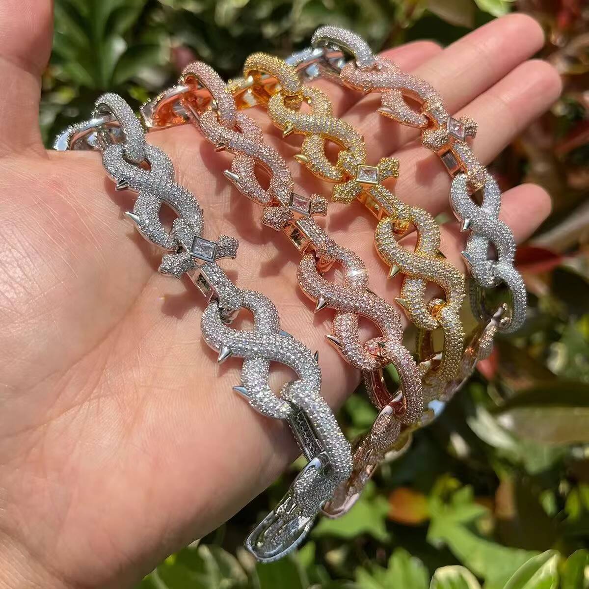 925 Sterling Silver Moissanite Cuban Cross Link Chain Necklace Iced Hip Hop Style Number 8 Spiked VVS D Color Jewelry