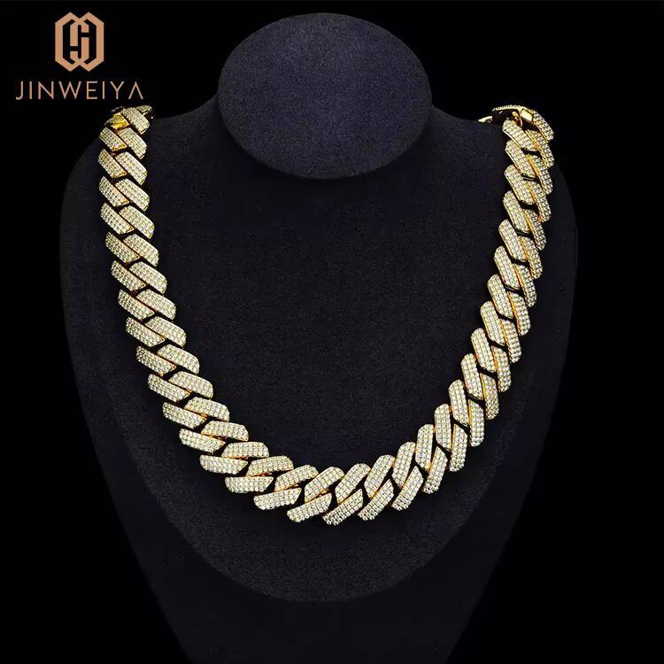 JWY FaMoissaniteory Customized Trend 19mm Hip Hop Brass Necklace Chain Iced Out Cuban Link Chain for Men
