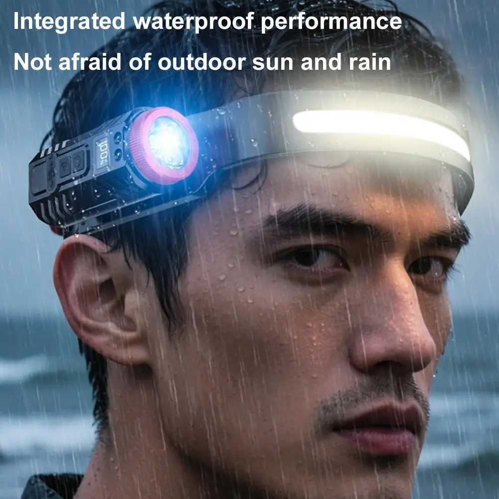 LED Headlamp Rechargeable Head Flashlight Sensor Mode Builtin Battery Headlight LED Head Torch Camping Fishing Search Light J250925