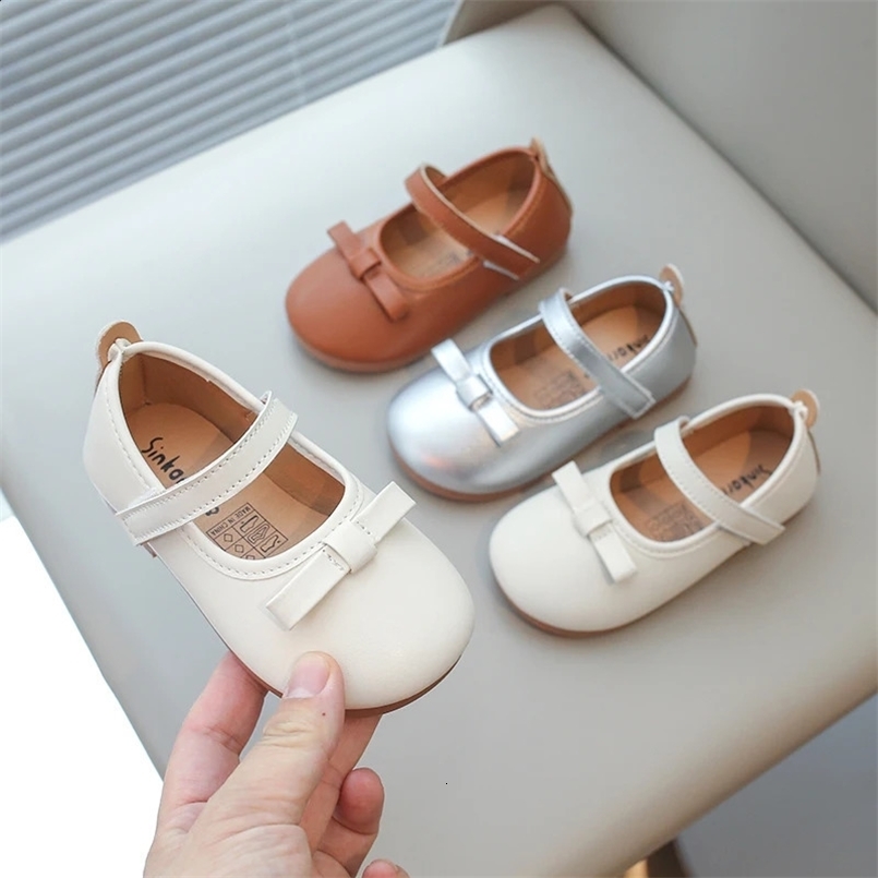 Toddlers Girls Leather Shoes for Wedding Party Light Weight Soft Quality with Bow-knot Simple Fashion Autumn Kids Flats 21-34 250206