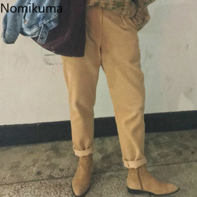 Nomikuma Vinatge Solid Corduroy Harem Pants Causal High Waist Autumn New Trousers Double Poskets Women Pants Mujer 6C982 210427