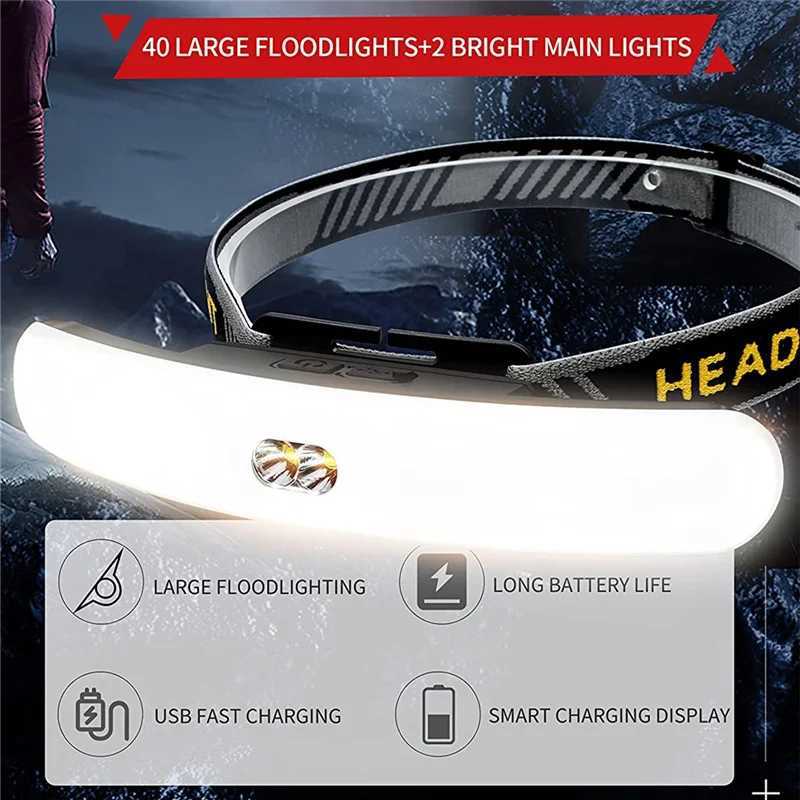 230 Wide Beam Headlamp Super Bright Rechargeable Floodlight USB COB LED Flashlight Lightweight Spotlight Waterproof Headlight J250925