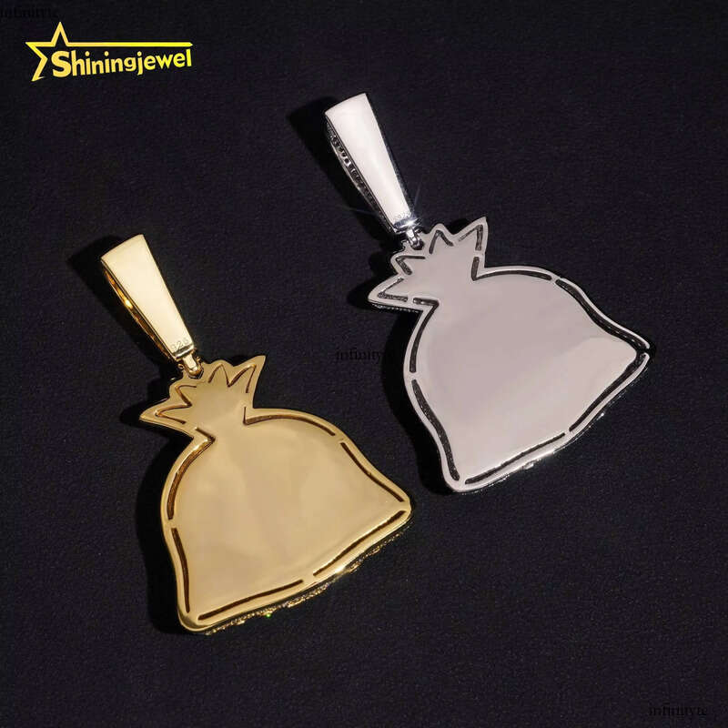 Solid Back Hip Hop Jewelry Money Bag Custom Iced Out Fashion Sier VVS Moissanite Baguette Dia Wealthy Pendant aaa