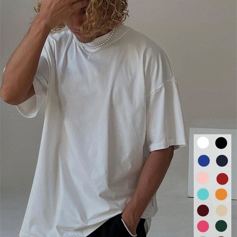 Men's T-Shirts YUUKEA Summer Solid O Neck Short Sleeve T-shirt Men Casual Oversized Trendy Tees Male Streetwear Loose Cotton Simple Base Tops 230