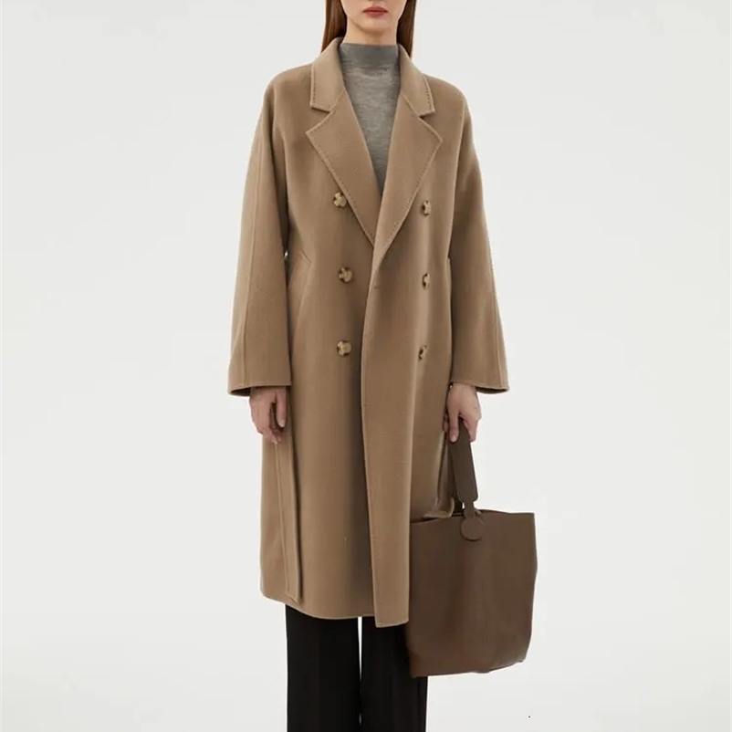 Women's Wool Blends Springautumn and winter pure wool reversible woolen coat women's loose slim fit woolen coat long high-end temperament tr