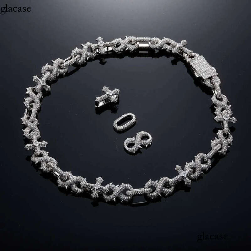Hip Hop 8-shaped Thorn Cross Cuban Link Chain Necklace Bling Full Cubic Zirconia Iced Out Dia Personalized Mens Necklaces Choker Bracelet Accessories 