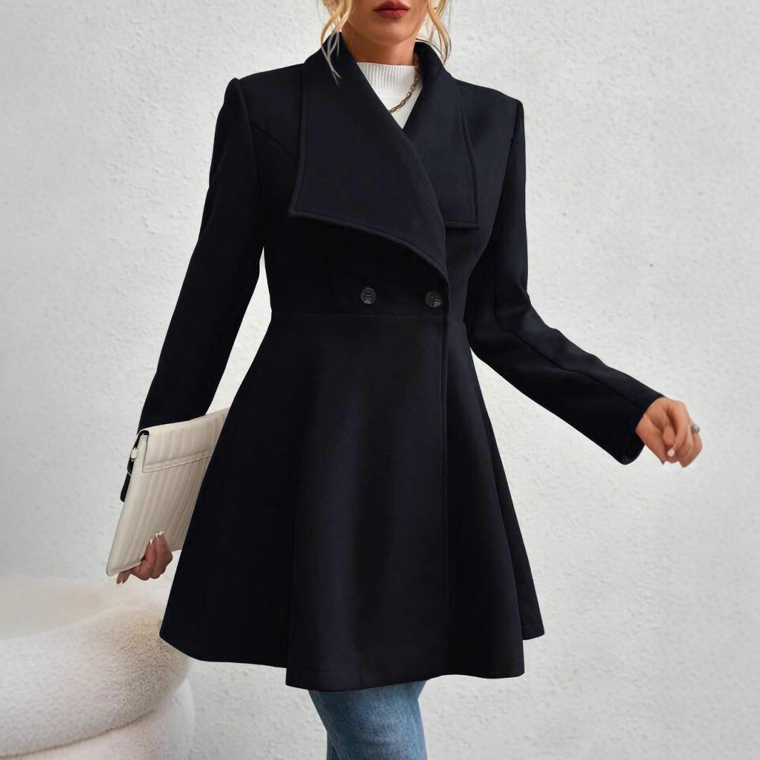 Autumn Winter Coat Slim Fit Long Fashion Turn-down Collar Women's Woolen Jacket