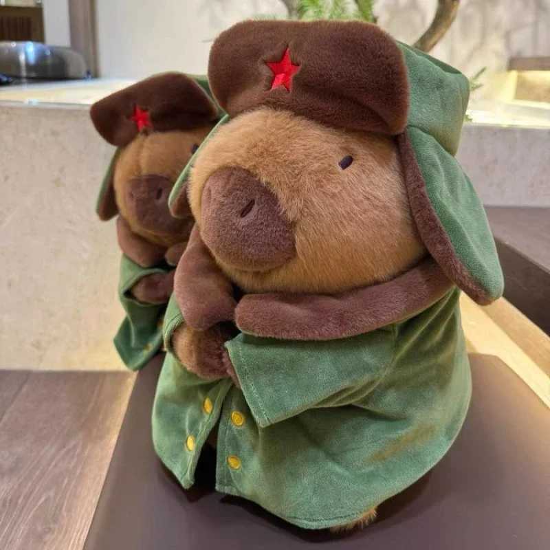 25cm984in Kapibala Capybara Plushie Toy Jacket Military Overcoat Pillow Doll Plush Cute Ornaments Cartoon Valentines Gift C250925