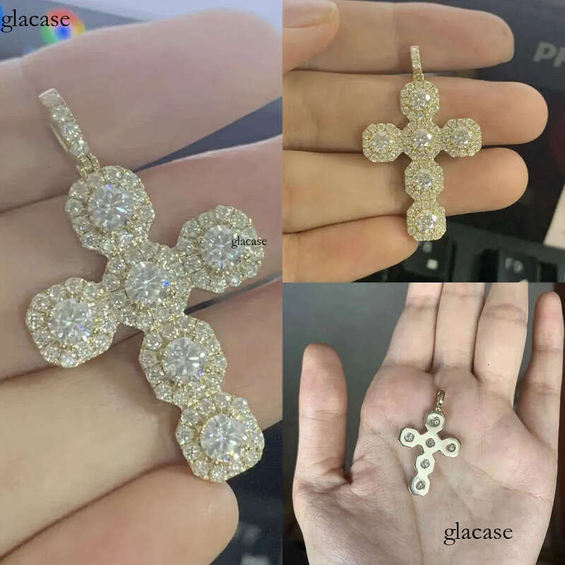 New Design 4mm 5mm 6mm Moissanite Dia Halo Hip Hop Cuban Cross Pendant for Tennis Chain Jewelry