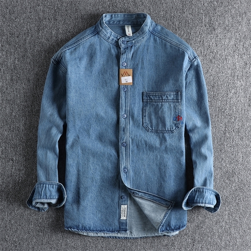 Men's Casual Shirts Retro washed jeans long sleeved shirt men's trend casual cardigan jacket 230412