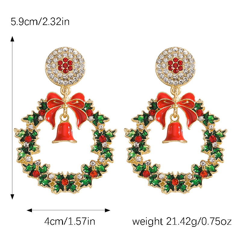Christmas Diamond-Inlaid Jingle Bell Earrings, Fashionable Round-Designed Winter High-End Christmas Earrings
