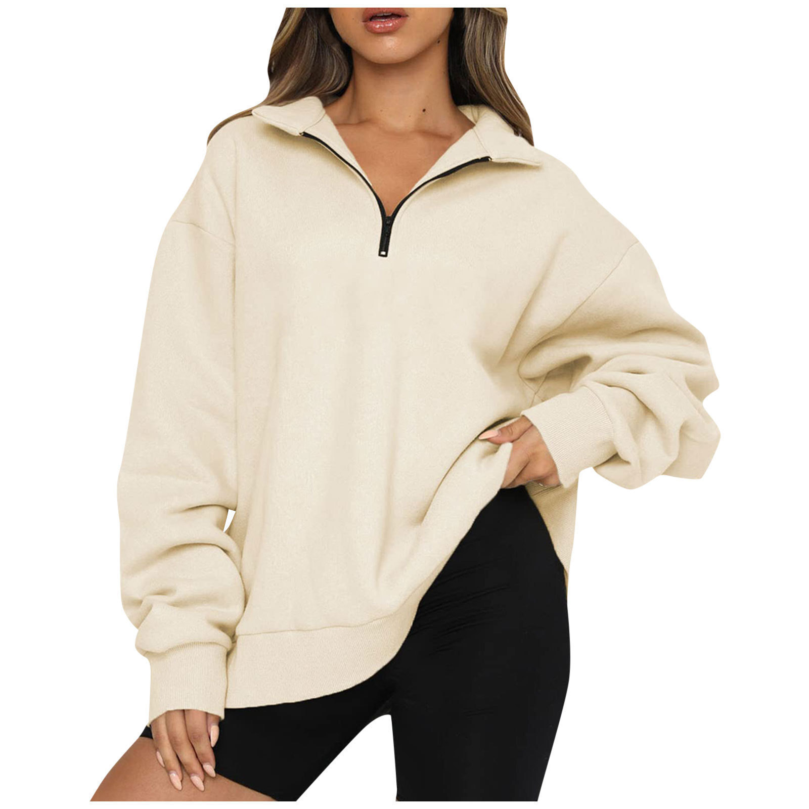 Winter Women's New Fleece Lined Loose Solid Color Pocketless Sweatshirt