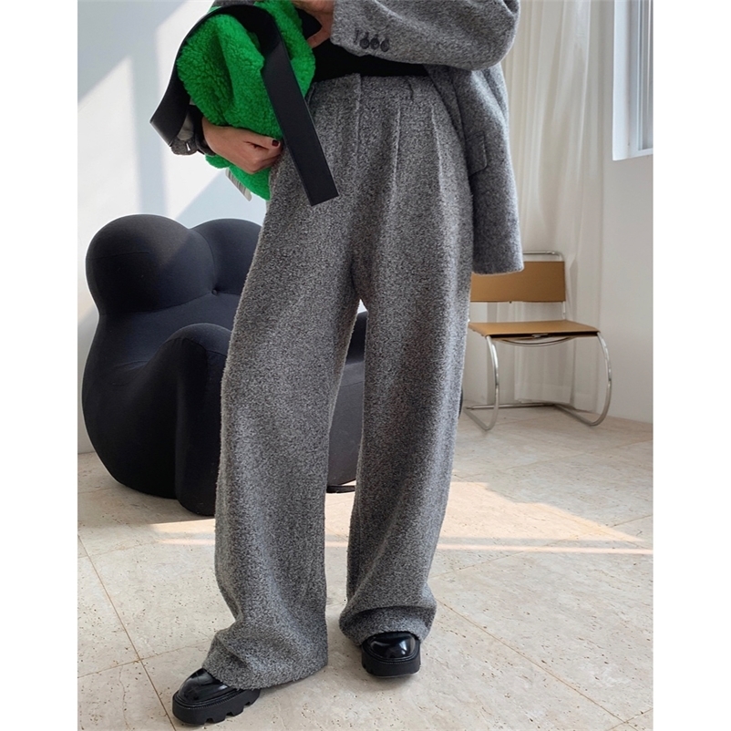 Women's Pants Capris Winter high-quality fashionable high-waisted wide-leg woolen trousers loose and thin casual trousers women's thick pant