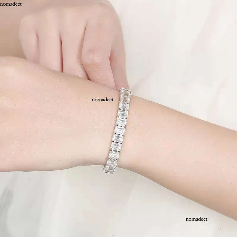 Custom Emerald Cut Moissanite Jewelry Sterling Sier Tennis Bracelets With Rectangle Full Dia Zirconia Women Jewellery 37