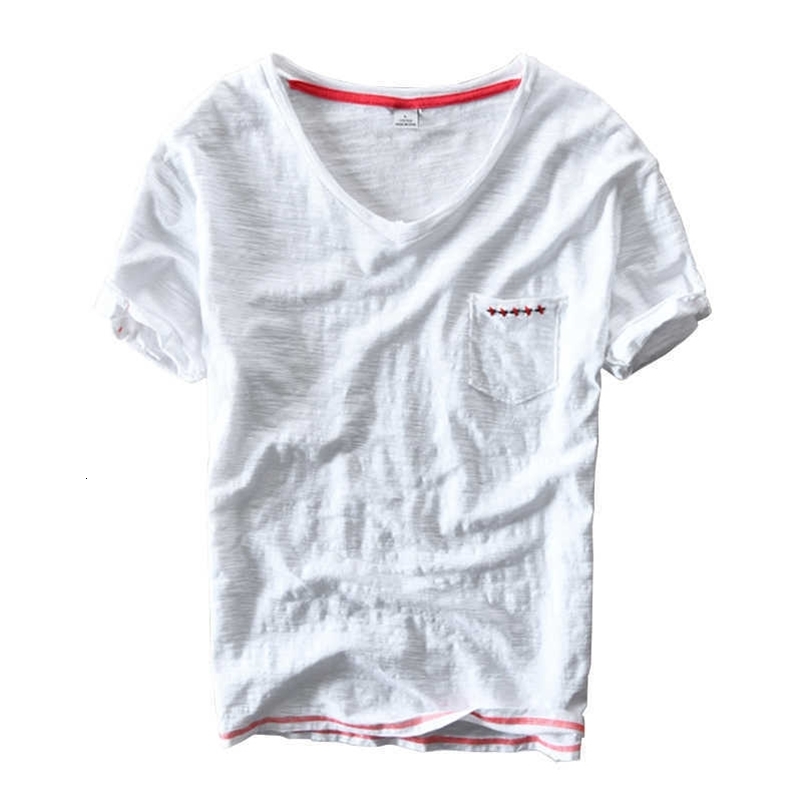 Summer 95% Cotton T-shirt Men V-neck Solid Color Casual T Shirt Basic Tees Plus Size Short Sleeve Tops Y2510 210601