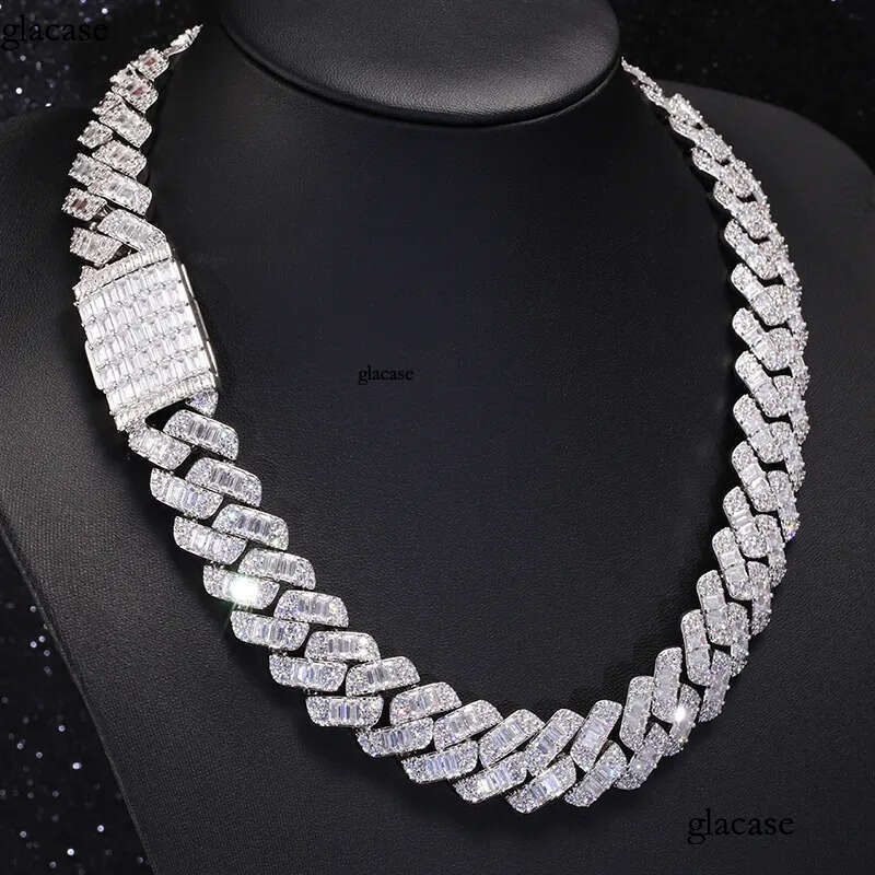 Factory wholesale men's necklace Vvs Moissanite k Necklace Custom Iced Baguette Straight e Cuban Chain Hip Hop Sier Jewelry