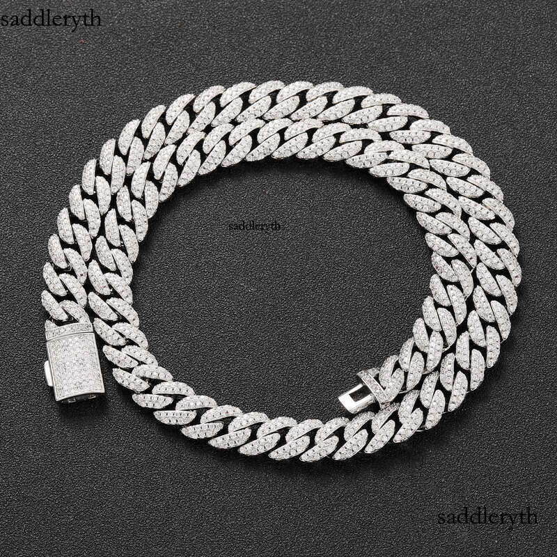 Moissanite Gold Sier Chains For Mens Womens Miami Cuban Link Chain Bracelets Necklace Jewelry 10mm Double Row Dia 27 d7 92