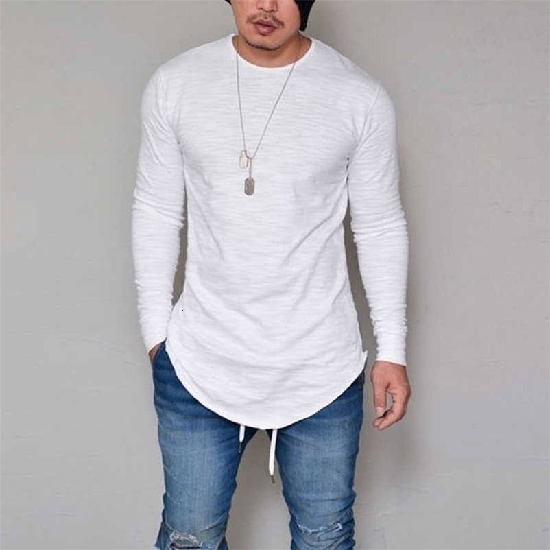 10 Colors Plus Size S-4XL 5XL Summer&Autumn Fashion Casual Slim Elastic Soft Solid Long Sleeve Men T Shirts Male Fit Tops Tee 210623