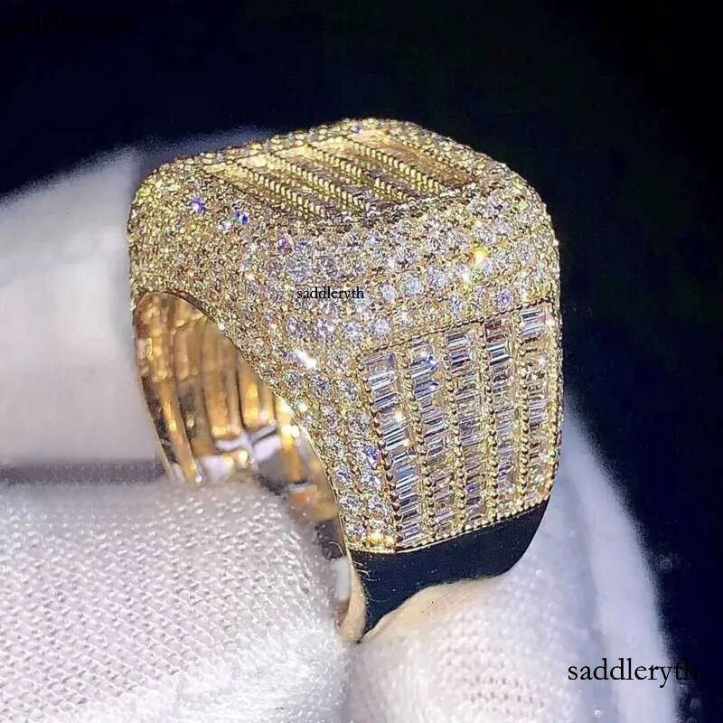 AAA Gems Mens Iced Out Baguette Dia Engagement Sier VVS Moissanite Champion Custom Hip Hop Ring