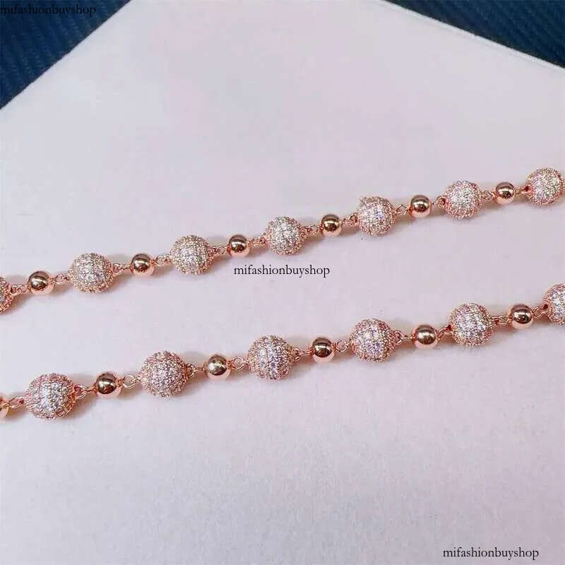 Customized 8mm Iced Out Hip Hop Chain Jewelry Sterg Sier Rose Gold Plated Vvs Moissanite Ball Bead Cuban Necklace 111 aaa
