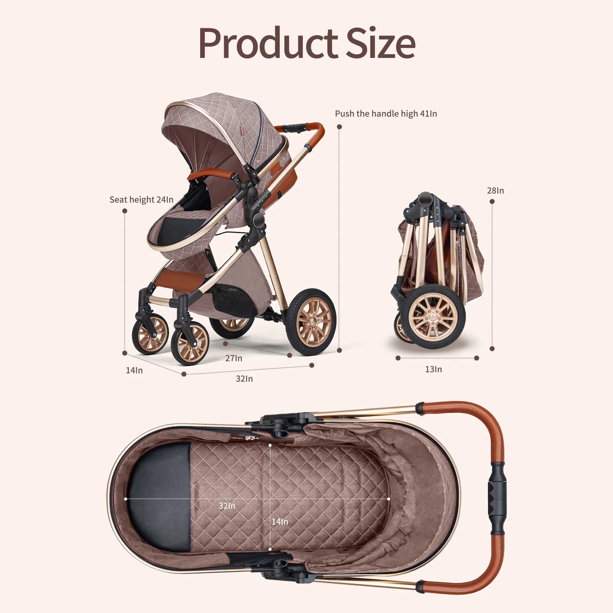 3 In 1 Luxury Pram High Landscape Baby Stroller Folding Pushchair Vista Stroller With Reversible Stroller Seat Z250924