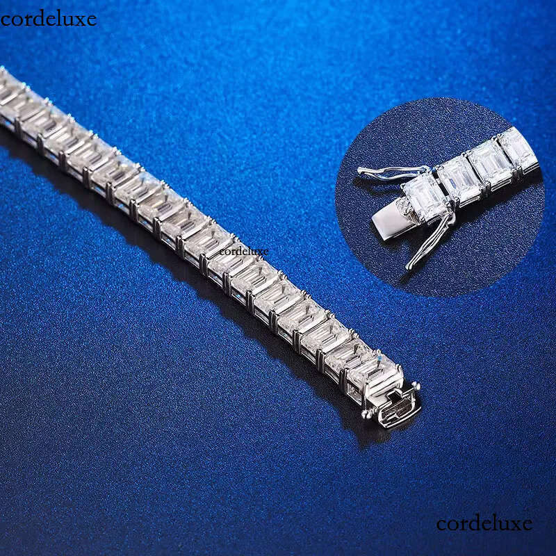 Custom Emerald Cut Moissanite Jewelry Sterling Sier Tennis Bracelets With Rectangle Full Dia Zirconia Women Jewellery 9f
