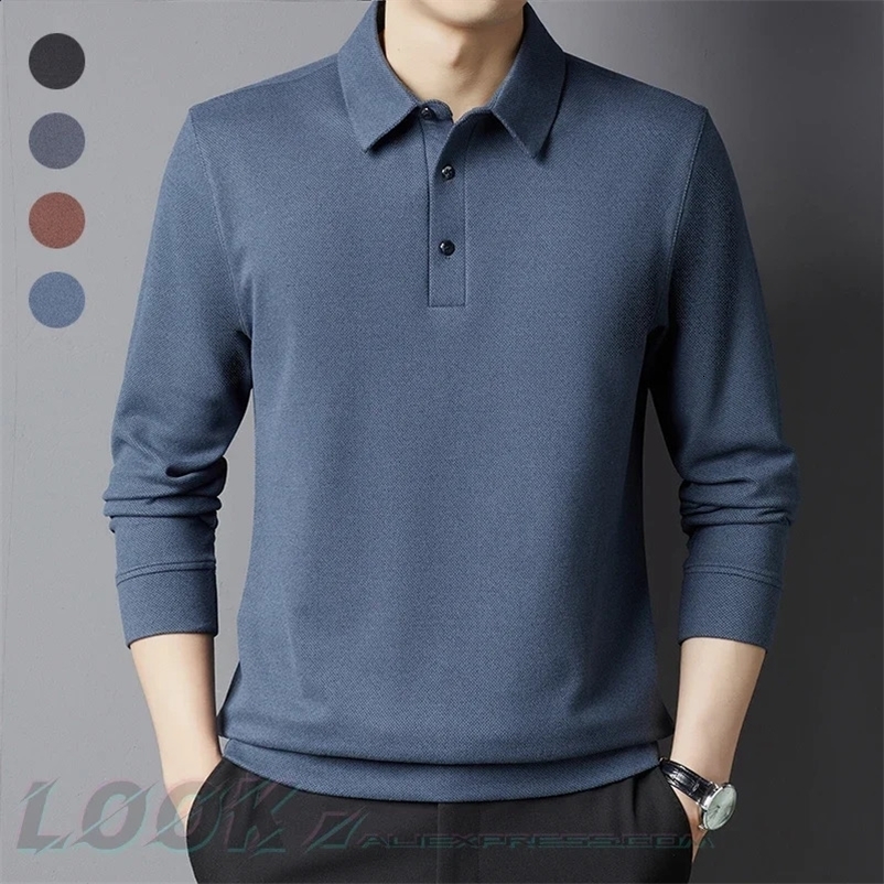 Mens Knitted Polo Collar Pulling Machine - Autumn/Winter Solid Color - Long Sleeve Business and Golf Sweatshirt - Size M-4XL-y2k 241203