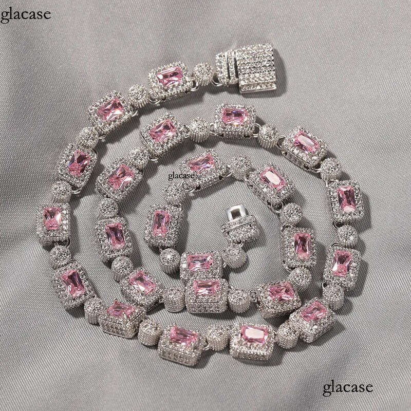 Hip Hop Tennis Chain Necklace Bracelet White Pink Zirocn Gold Plated Men Women Lover Couple Jewelry